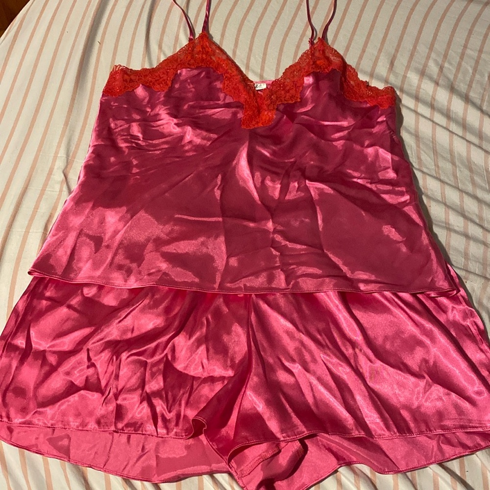 Pink silk pj set